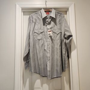 Ely Plains Vintage western pearl snap shirt with gray and white stripe XL